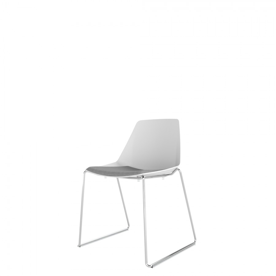 Polypropylene Shell Chair With Upholstered Seat Pad and Chrome Steel Skid Frame